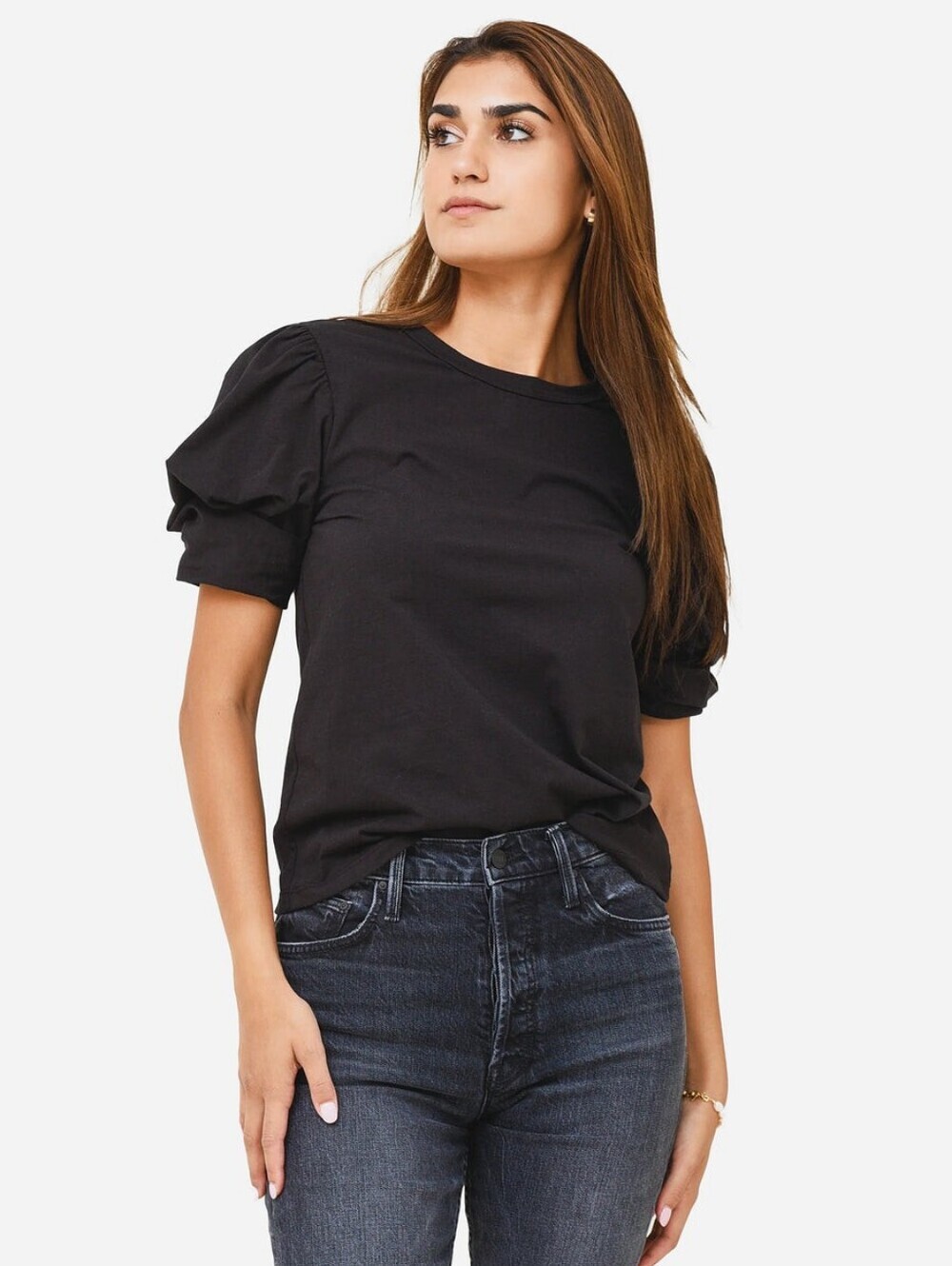A.L.C. | Black Cotton Puff Sleeve Tee Size Small
